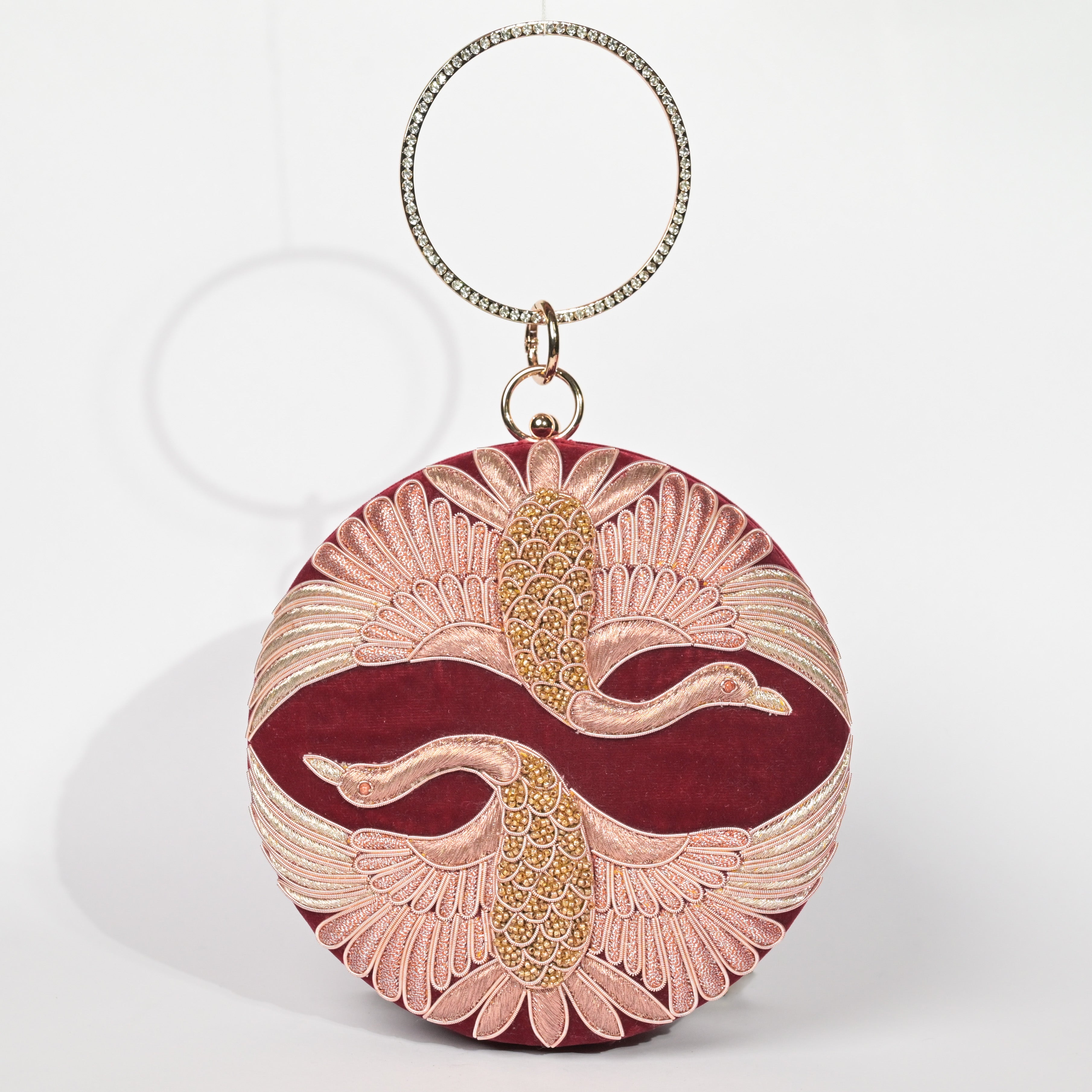 Swan Song in Noir Majesty – Round Zardosi Handbag