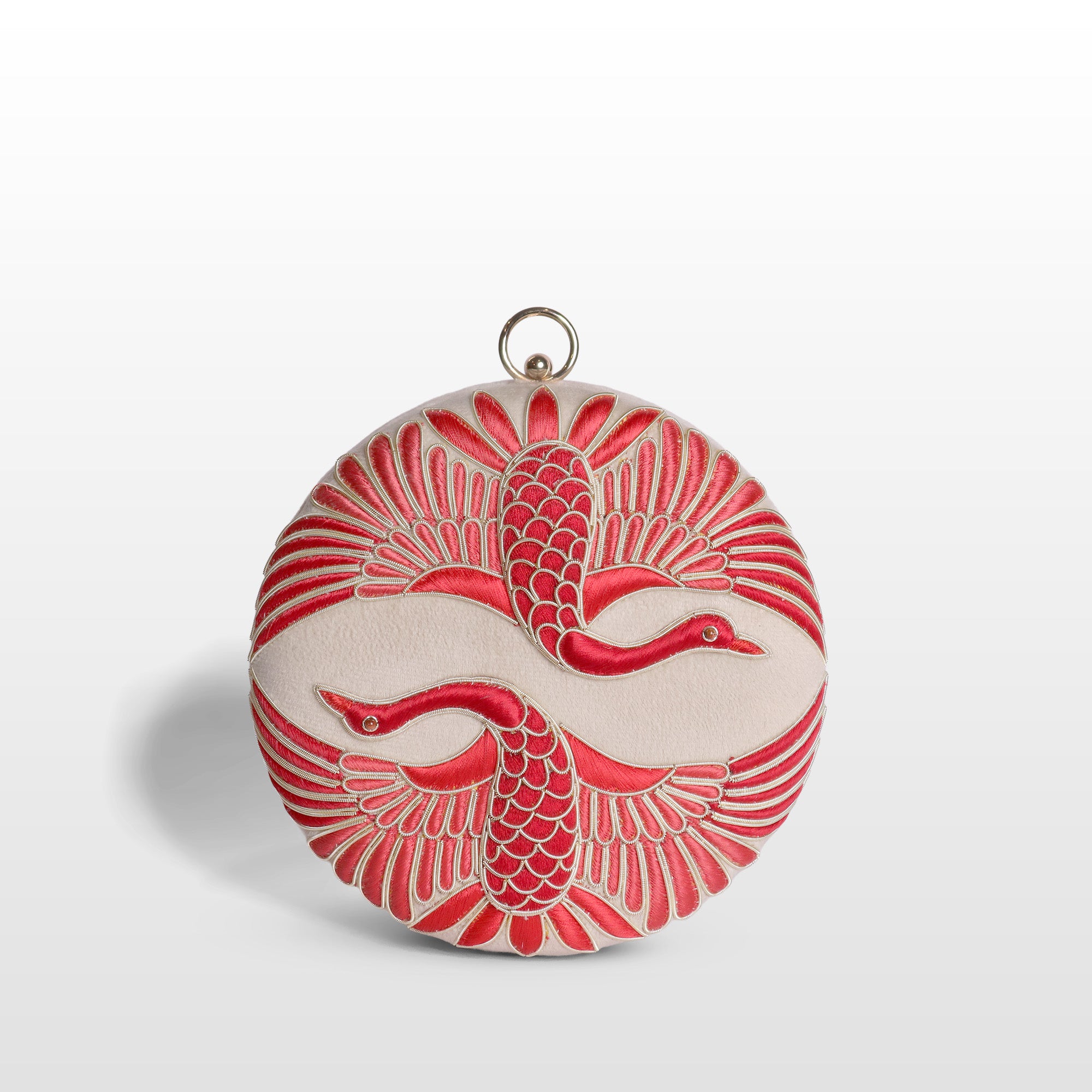 Twin Swan Embroidered Clutch on Off White Velvet