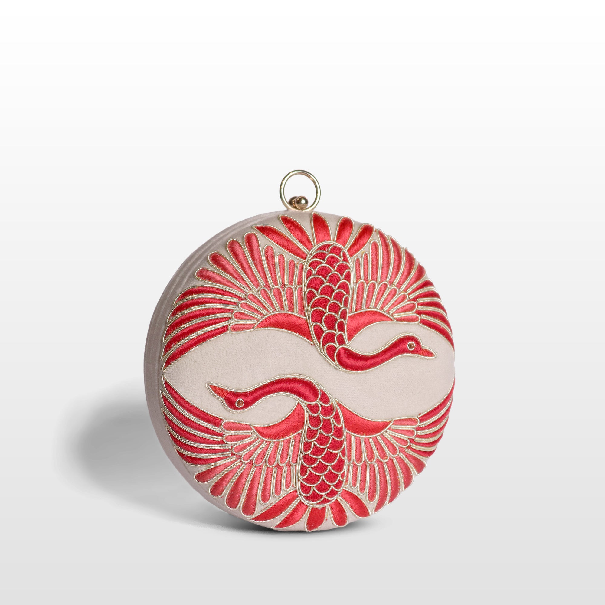 Twin Swan Embroidered Clutch on Off White Velvet