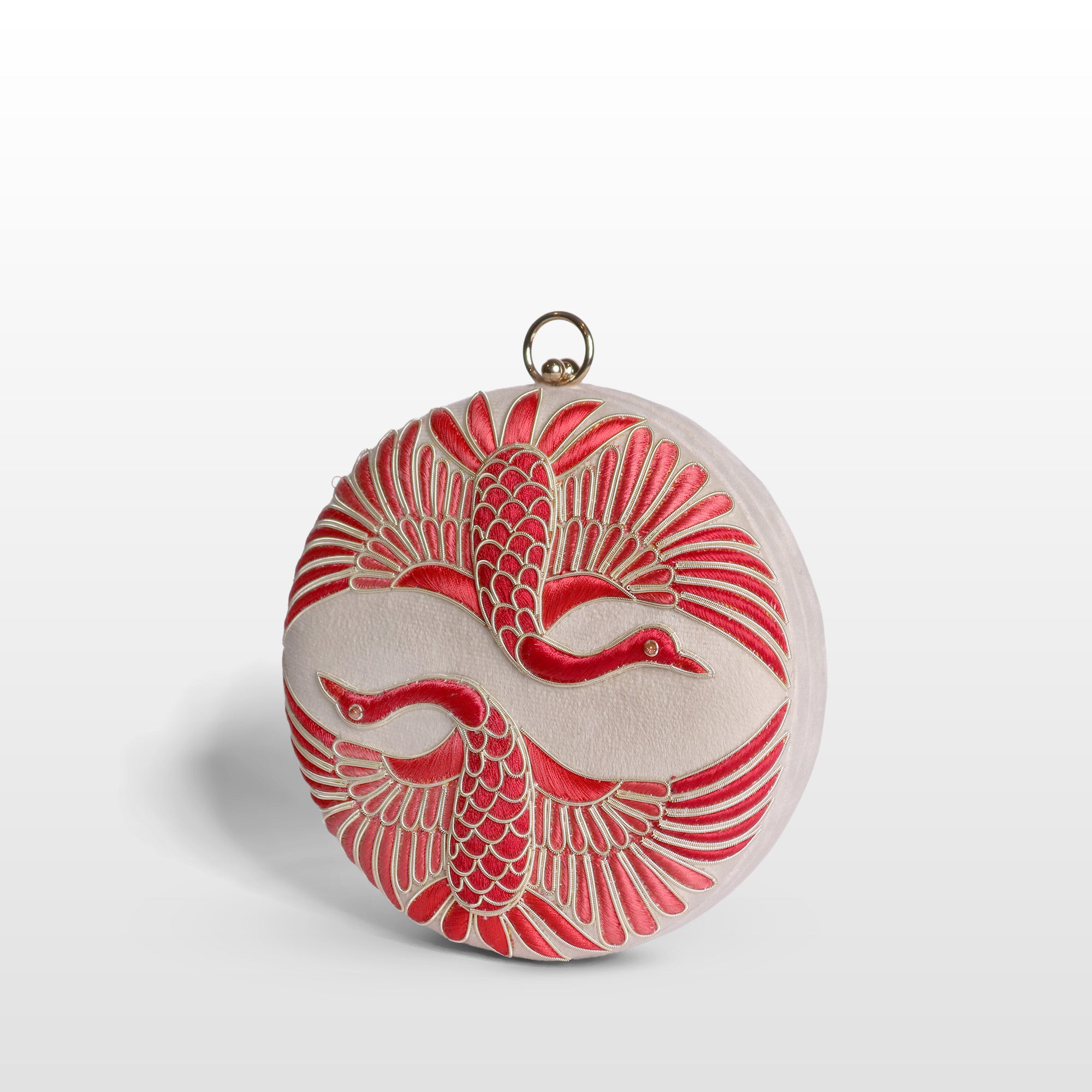 Twin Swan Embroidered Clutch on Off White Velvet