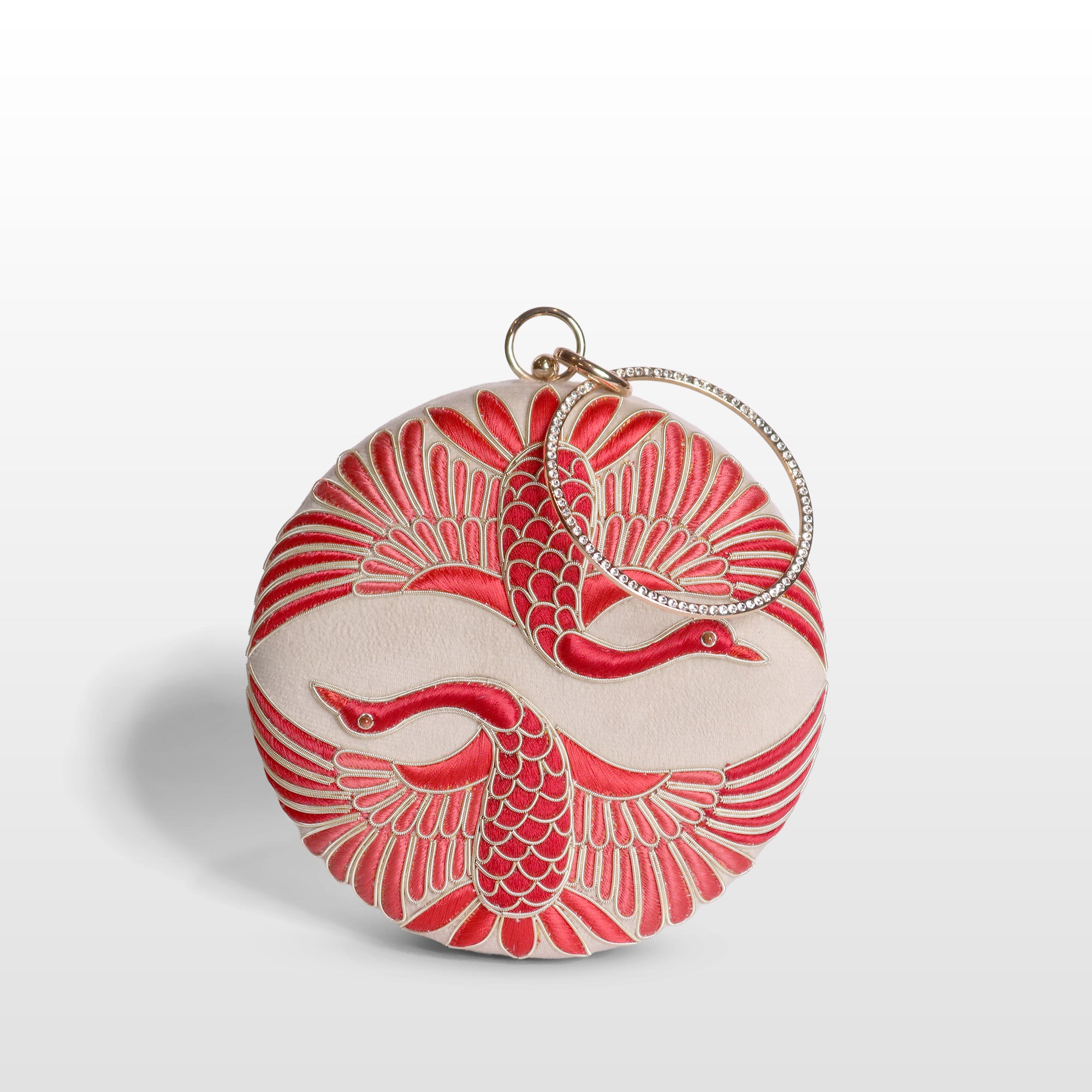 Twin Swan Embroidered Clutch on Off White Velvet
