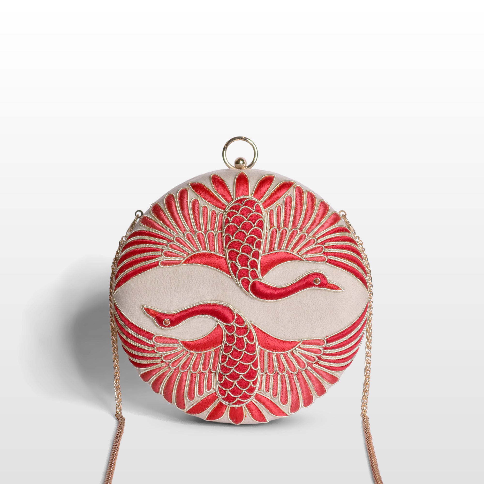 Twin Swan Embroidered Clutch on Off White Velvet