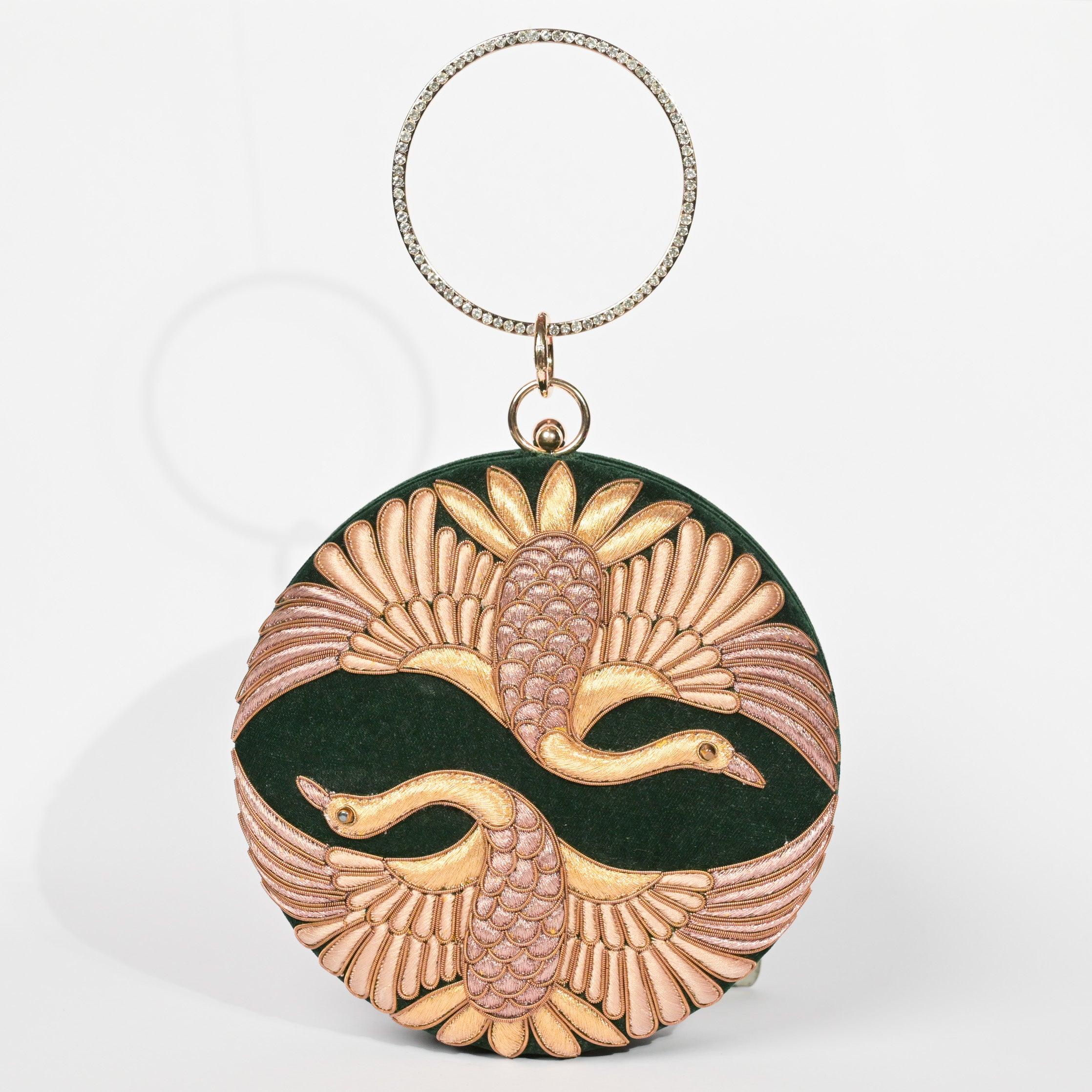 Swan Song in Noir Majesty – Round Zardosi Handbag