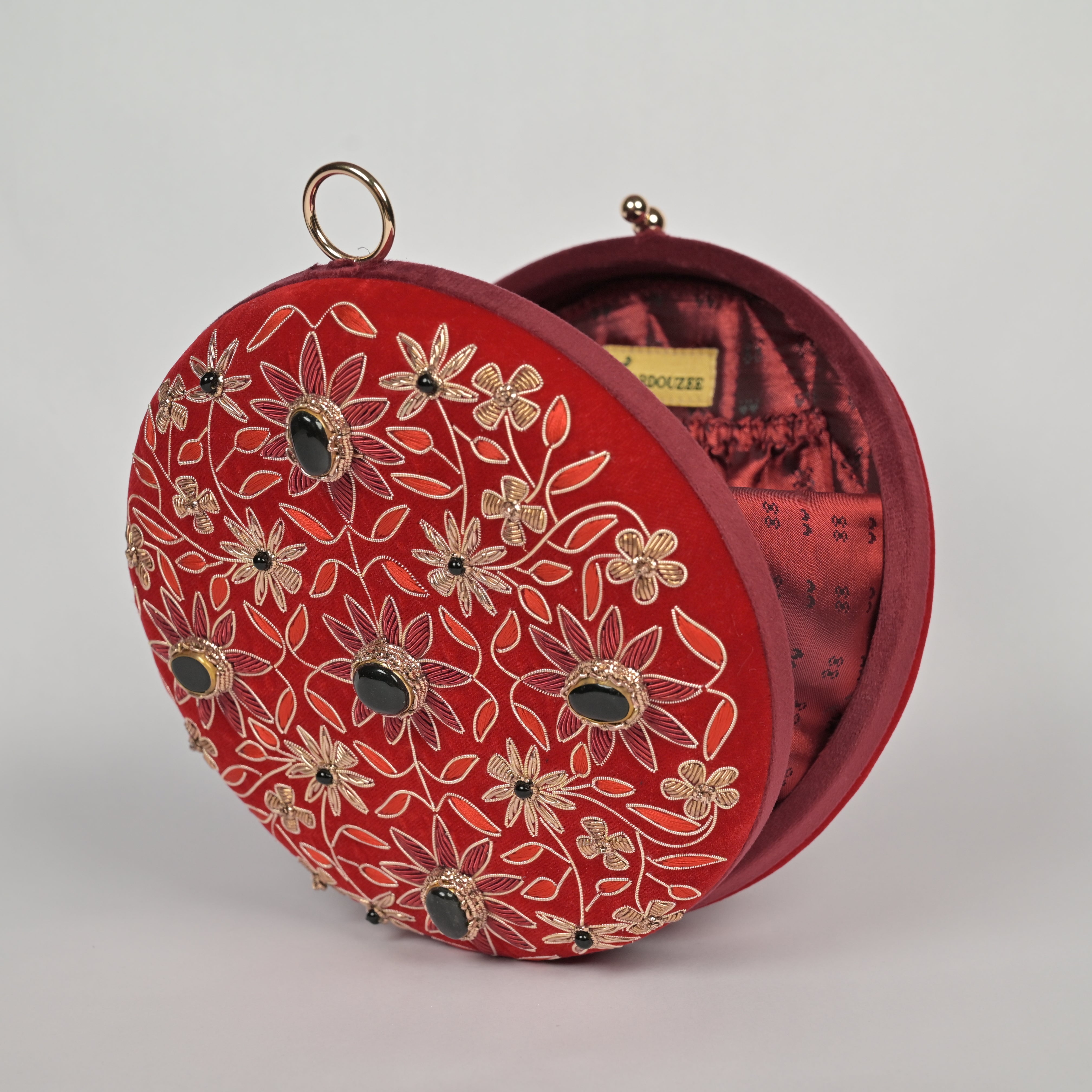 Regal Bloom Round Clutch – Onyx Black Velvet