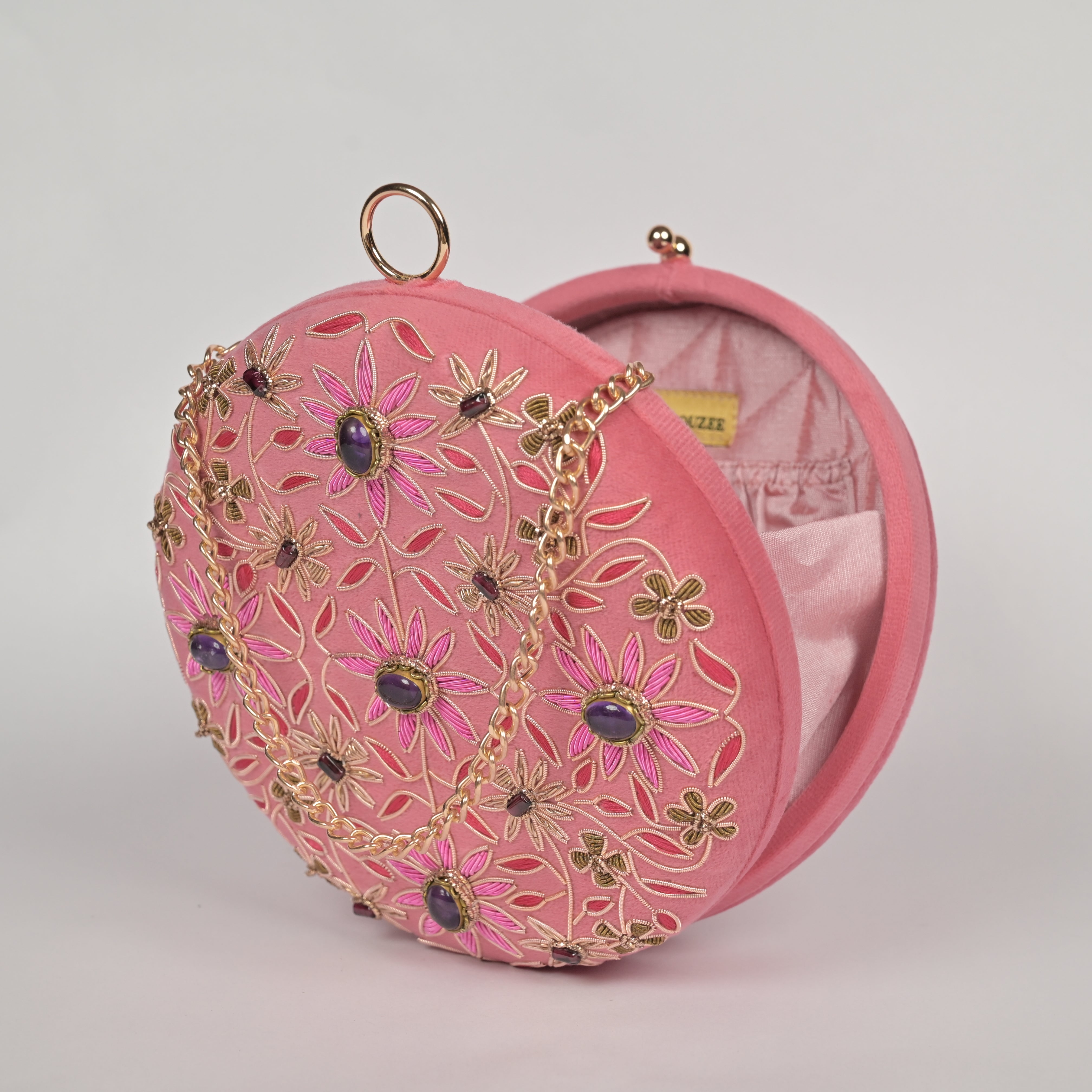 Regal Bloom Round Clutch – Onyx Black Velvet