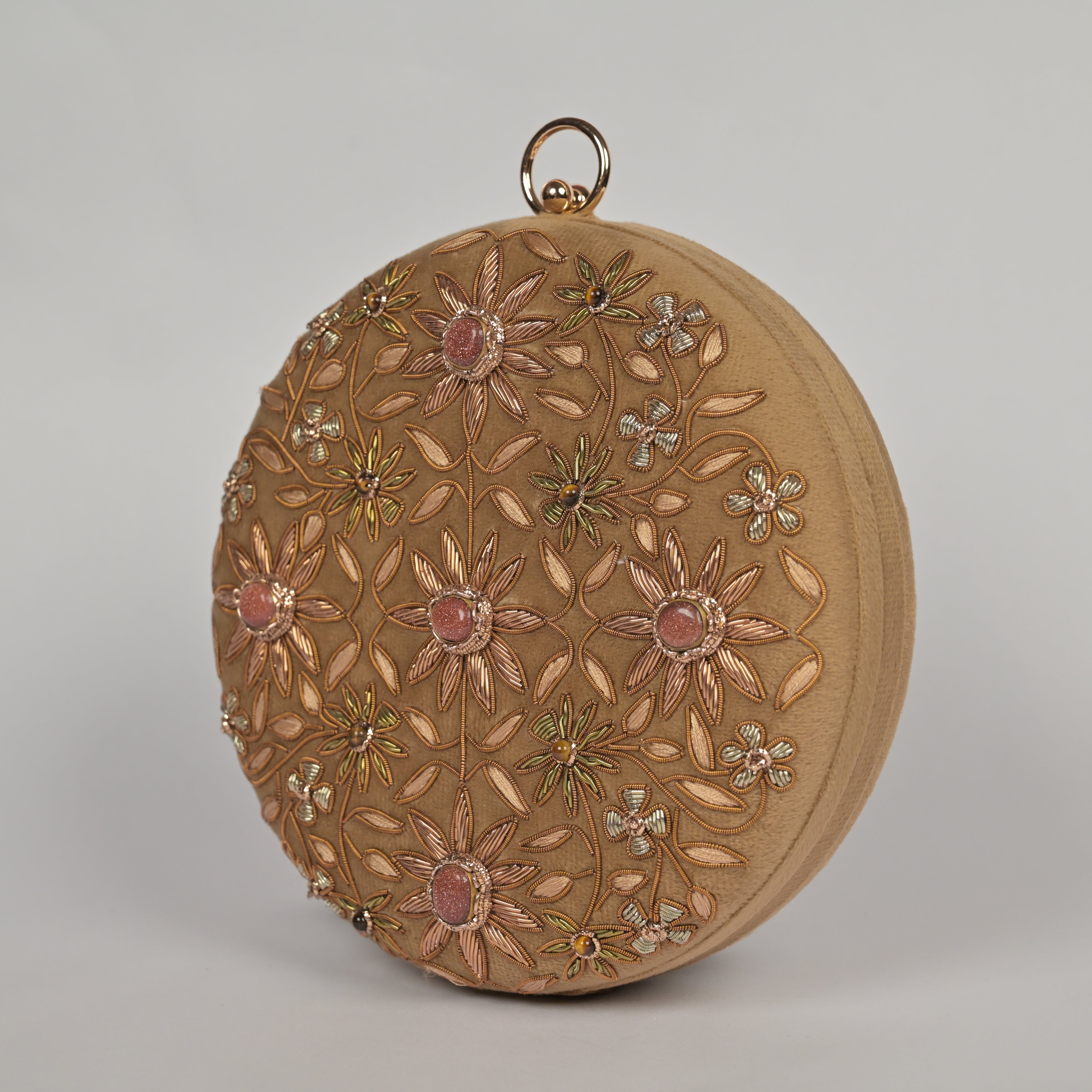 Regal Bloom Round Clutch – Onyx Black Velvet