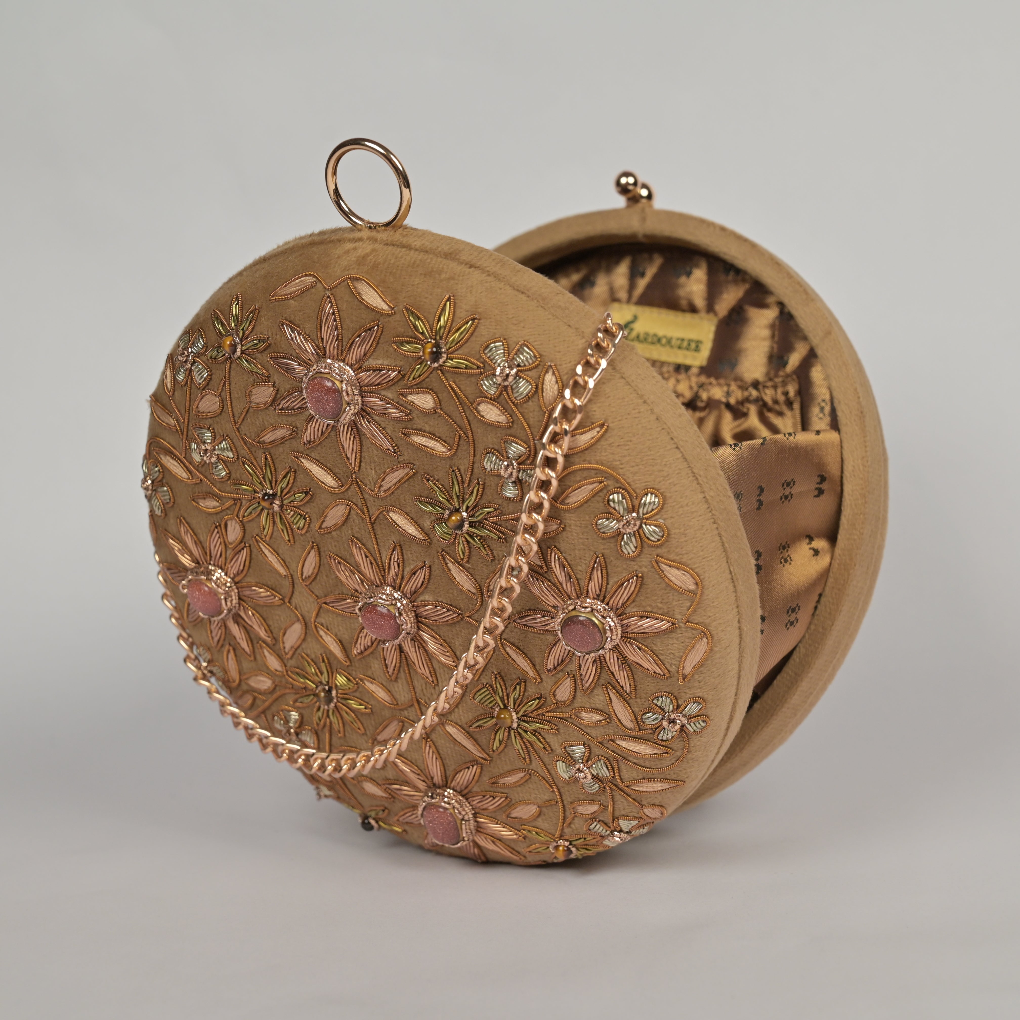 Regal Bloom Round Clutch – Onyx Black Velvet