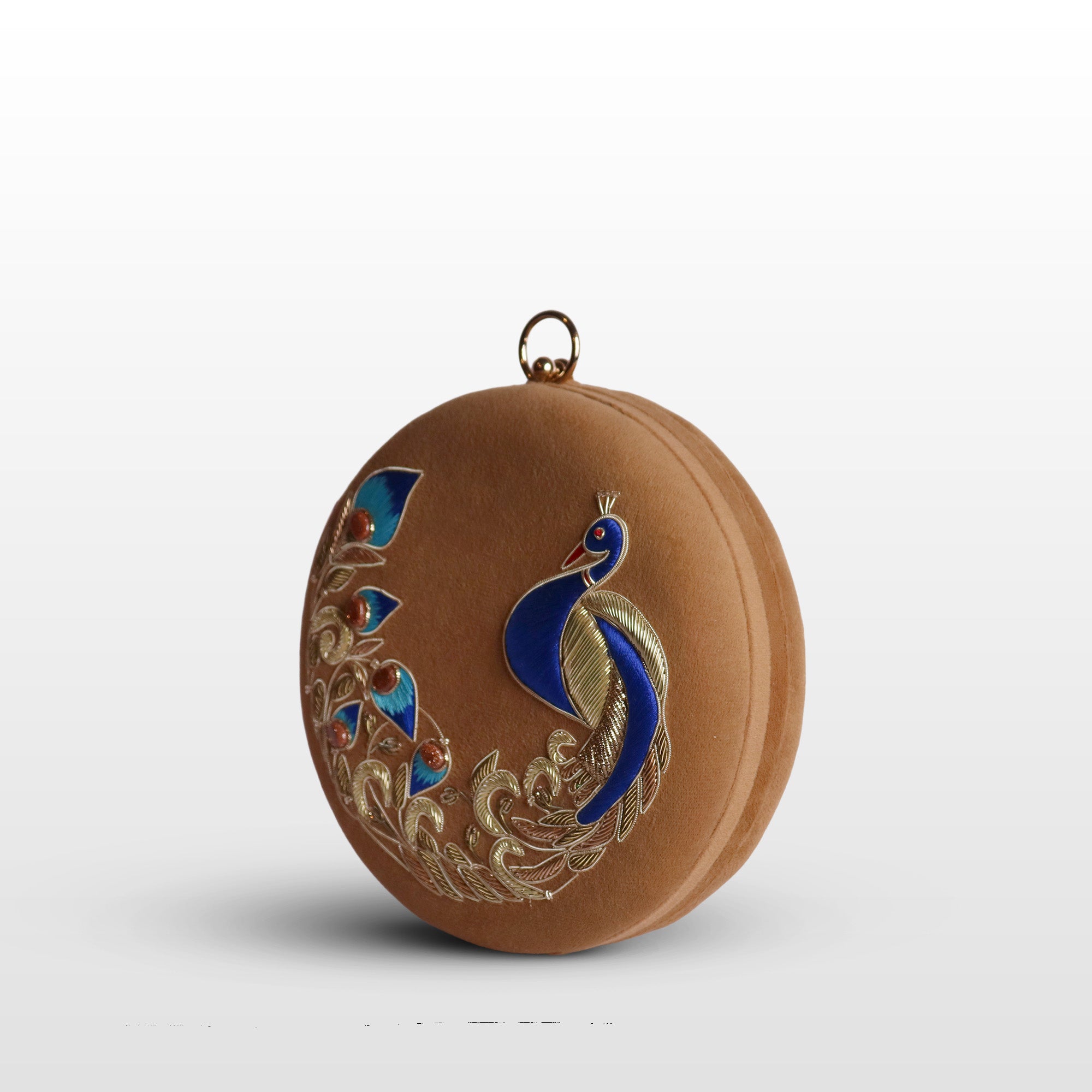 Peacock Embellished Evening Clutch – Handmade Luxury Velvet Bag with Crystal Zardosi Work | Featured in NYFW