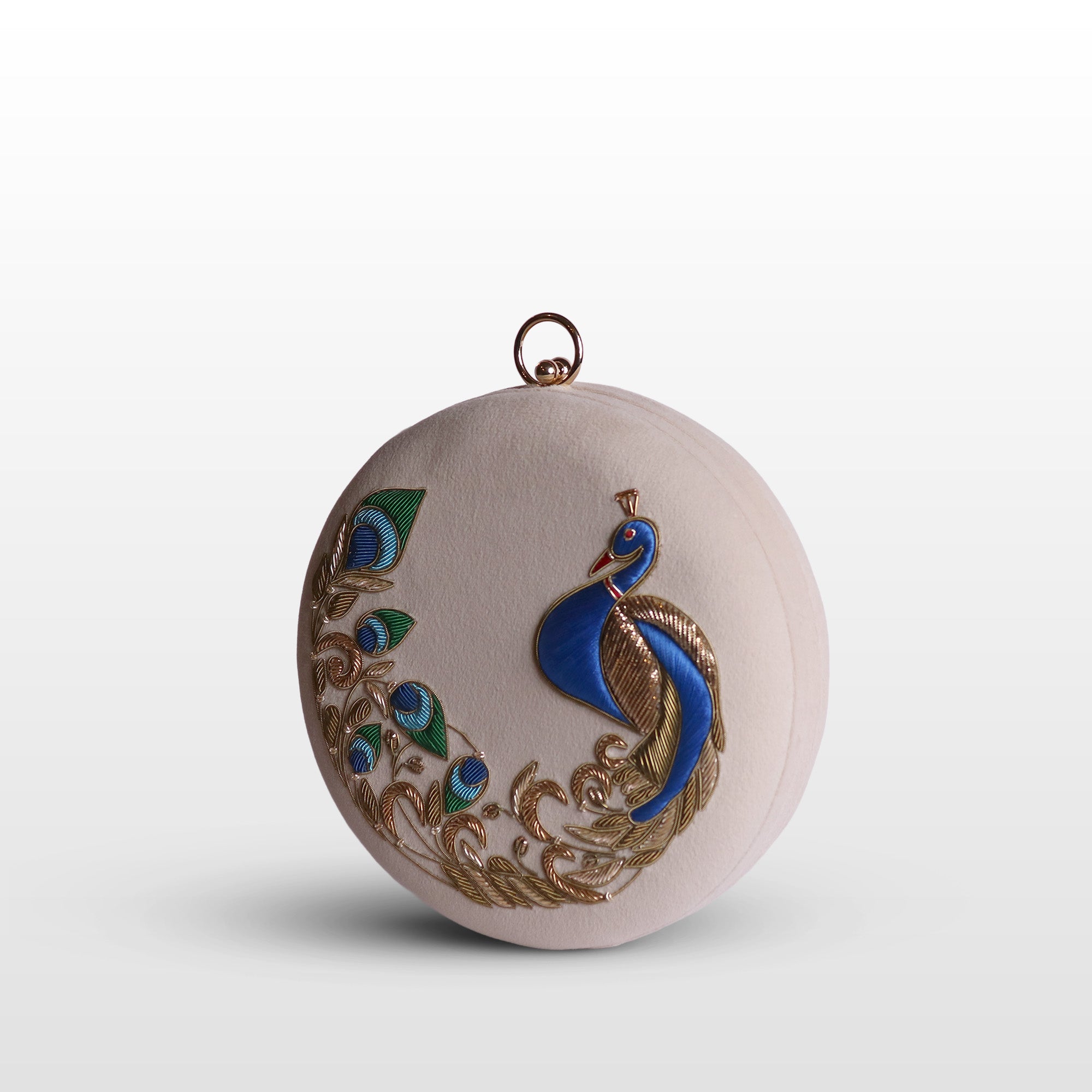 Peacock Embellished Evening Clutch – Handmade Luxury Velvet Bag with Crystal Zardosi Work | Featured in NYFW
