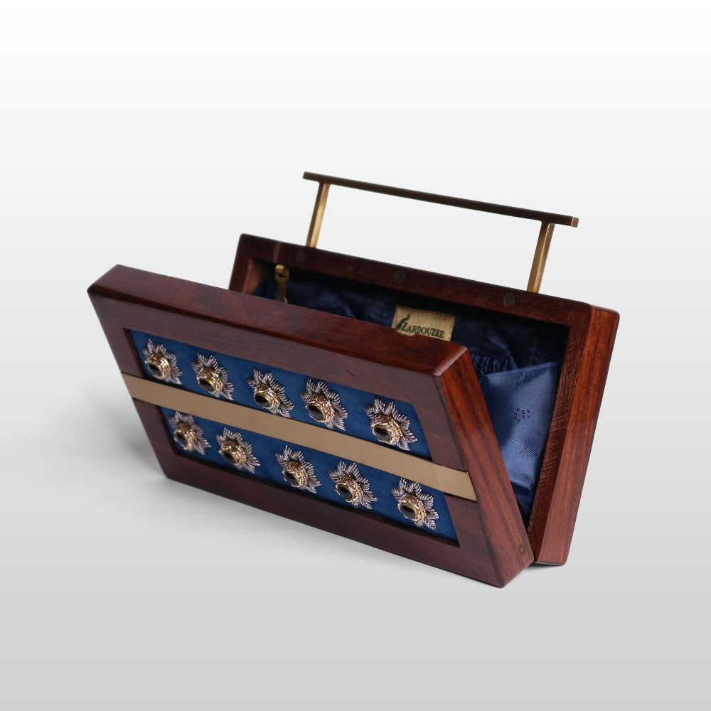 Gulnaar – Maroon Velvet Zardosi Wooden Clutch