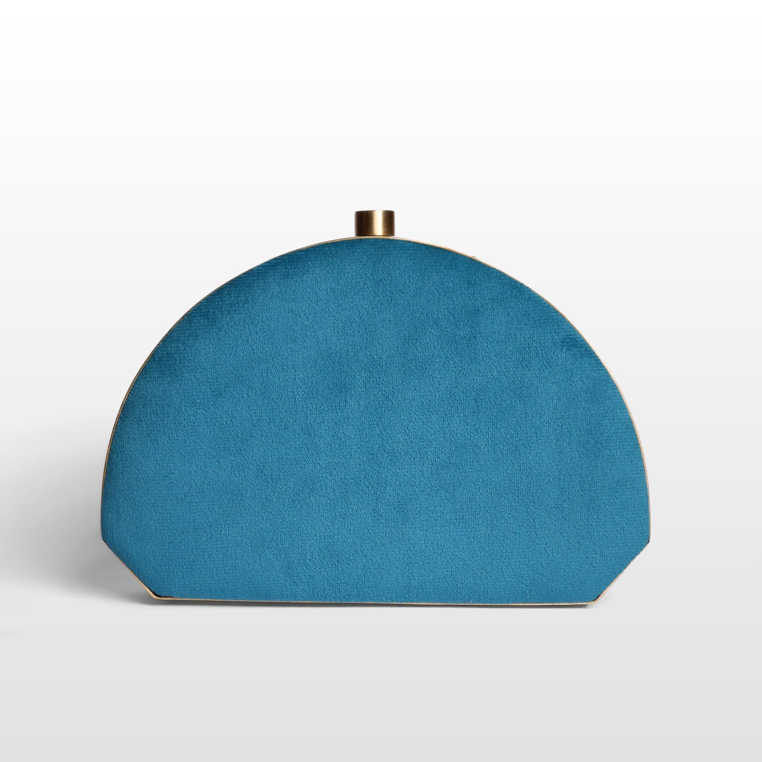 Luxury Brass-Framed Gemstone D-Shaped Velvet Clutch