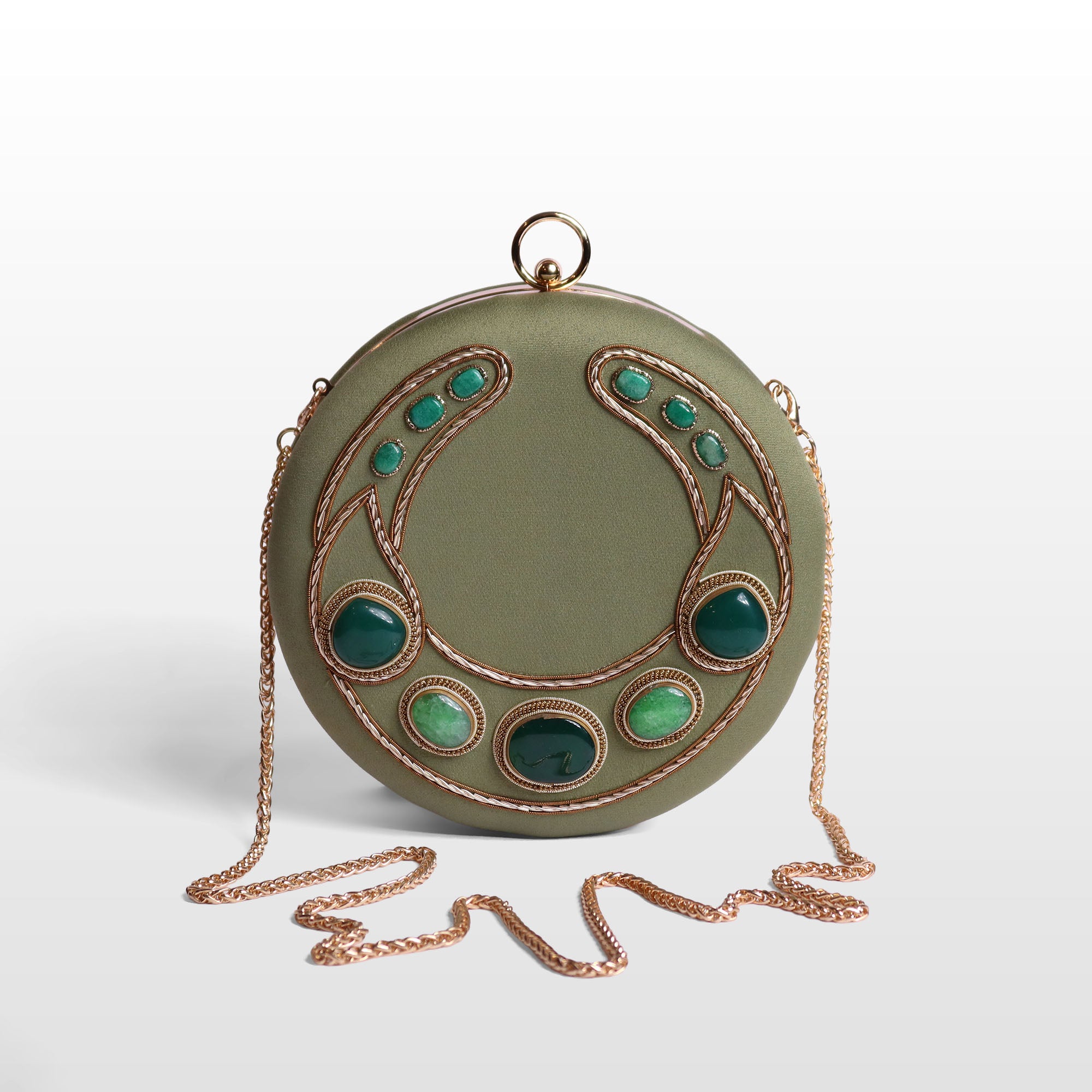 Sculptural Gold Statement Clutch – Handmade Luxury Evening Bag with Em