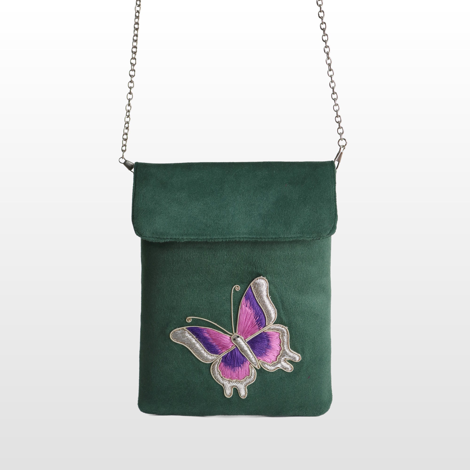 Emerald Green banana crepe Butterfly Crossbody Bag
