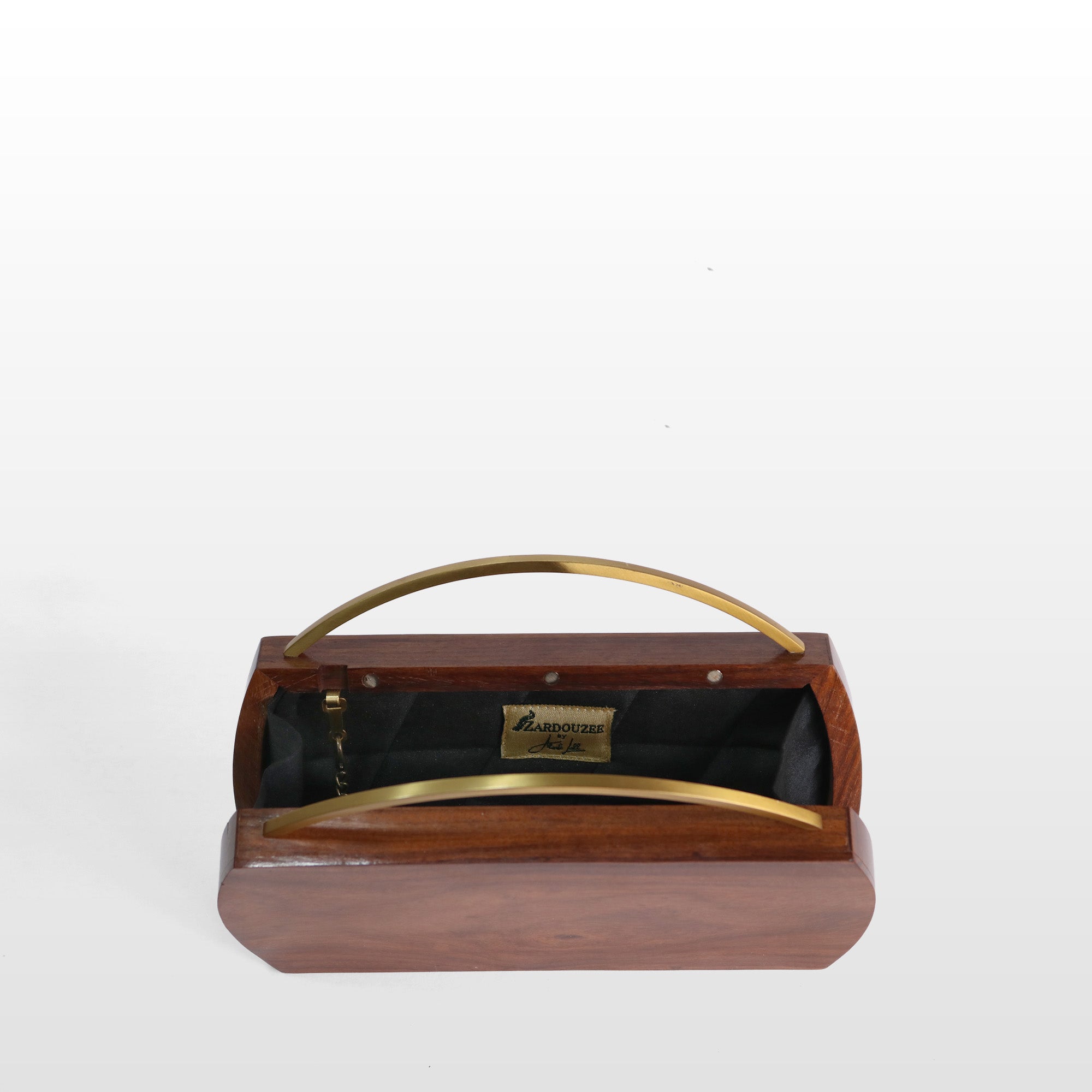 Handcrafted Floral Wooden Frame Top Handle Clutch