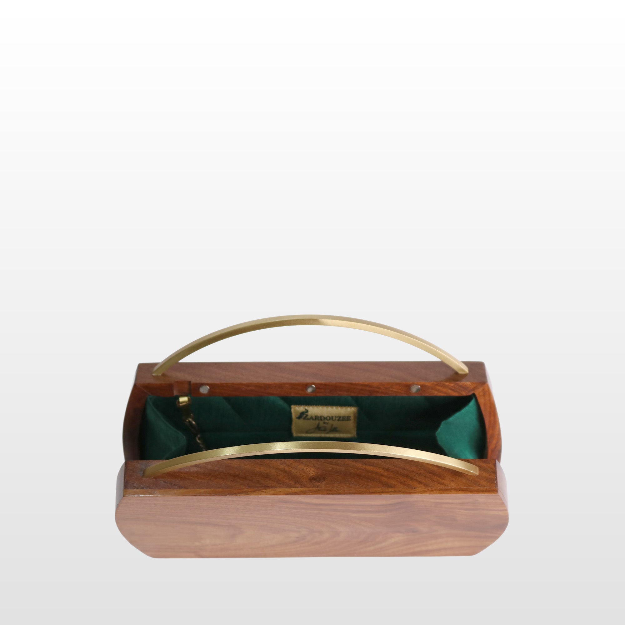 Handcrafted Floral Wooden Frame Top Handle Clutch