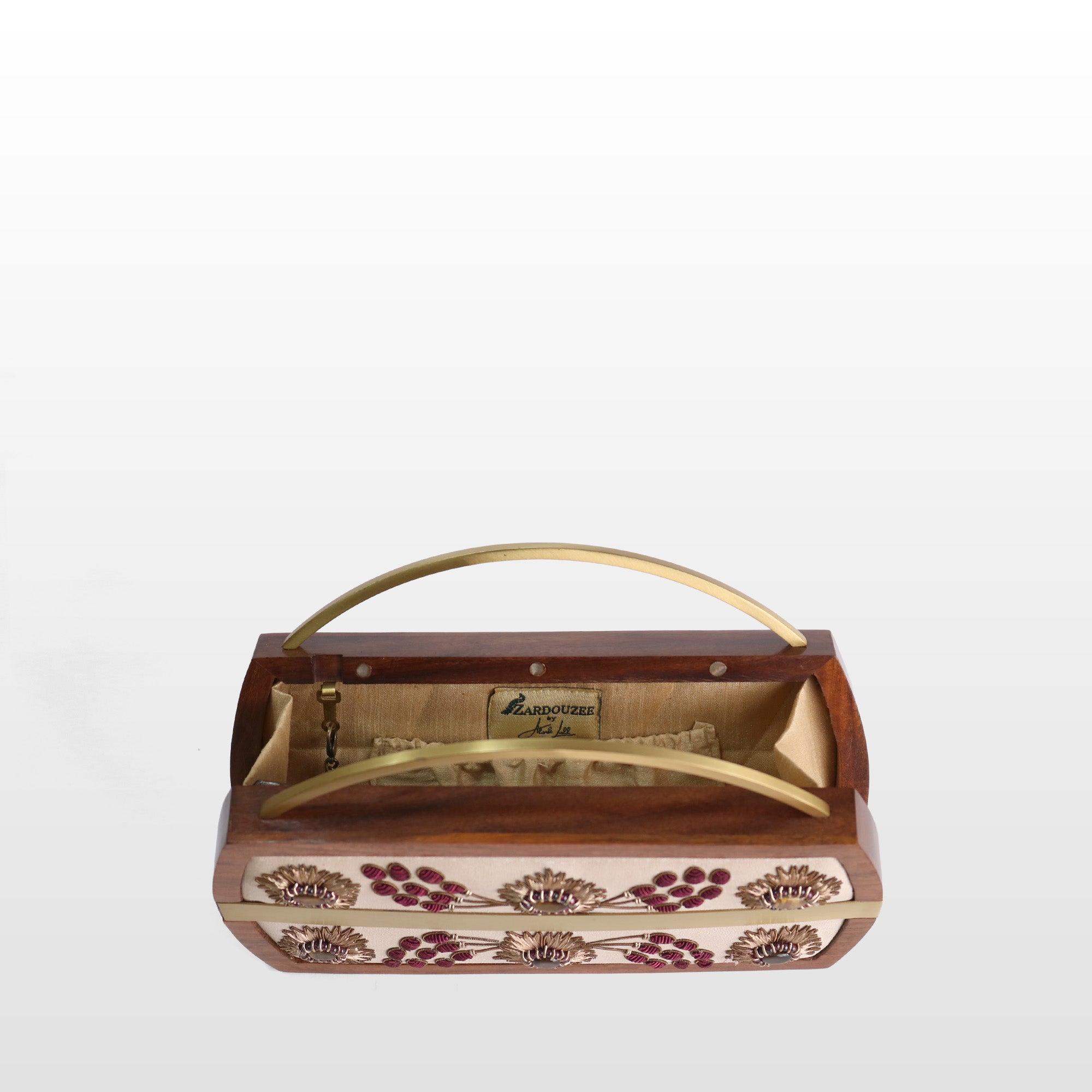 Handcrafted Floral Wooden Frame Top Handle Clutch