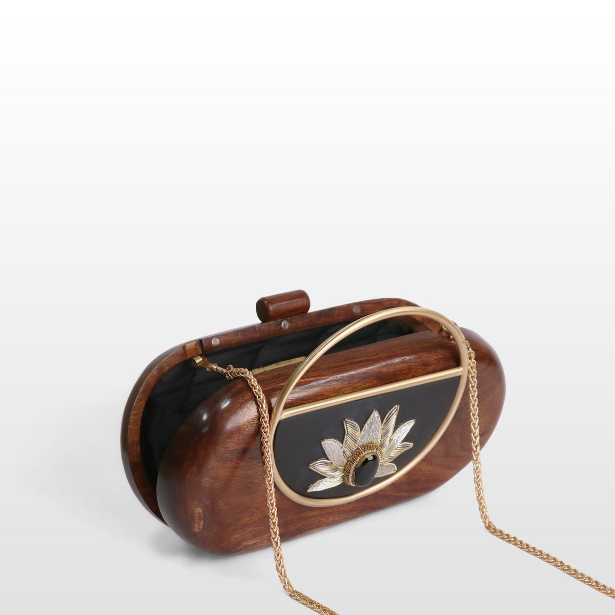 Handcrafted Luxe Lotus Gemstone Oval Box Clutch