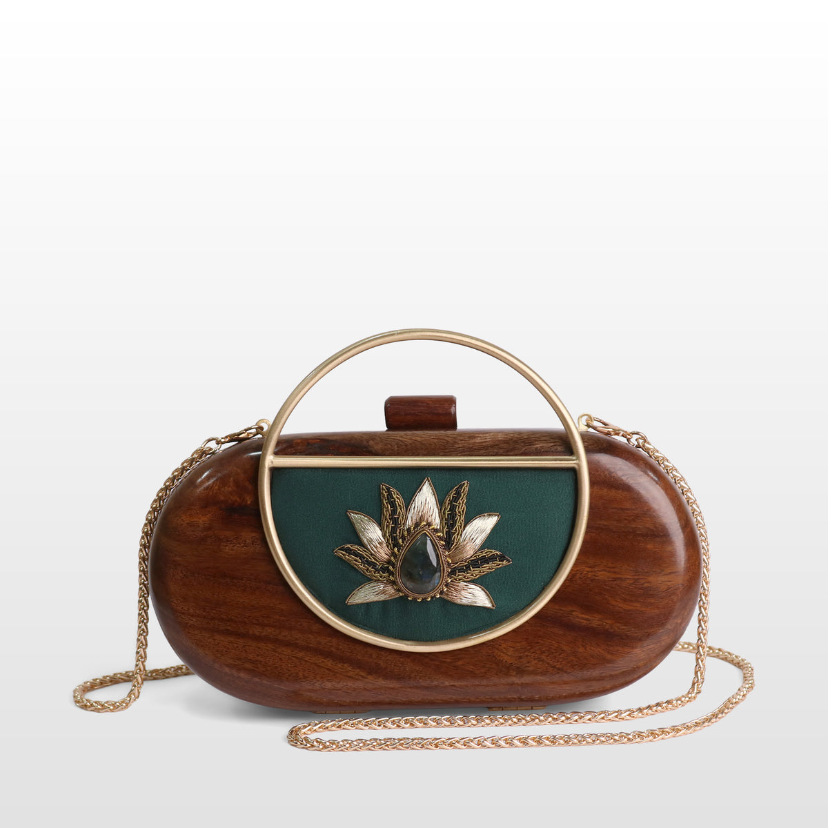 Handcrafted Luxe Lotus Gemstone Oval Box Clutch