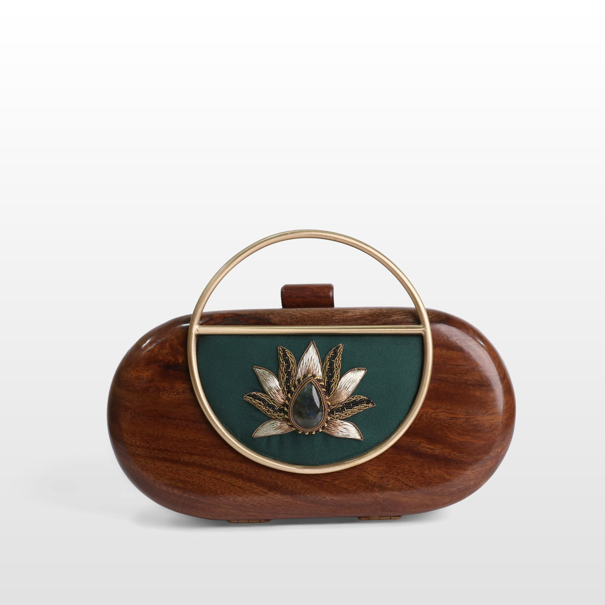 Handcrafted Luxe Lotus Gemstone Oval Box Clutch