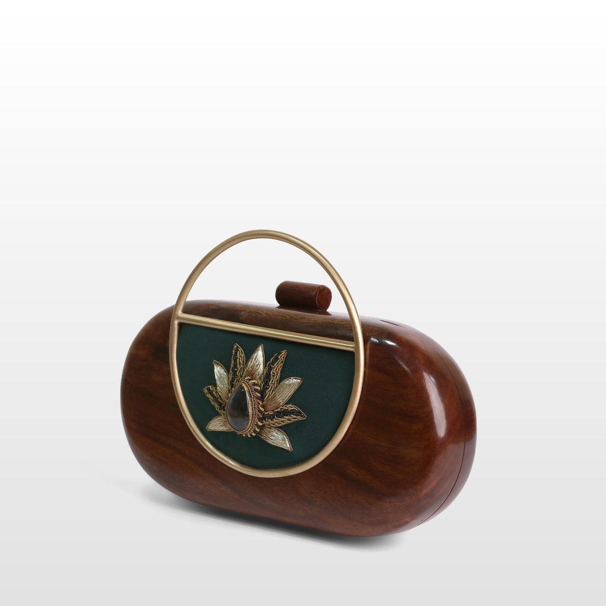 Handcrafted Luxe Lotus Gemstone Oval Box Clutch