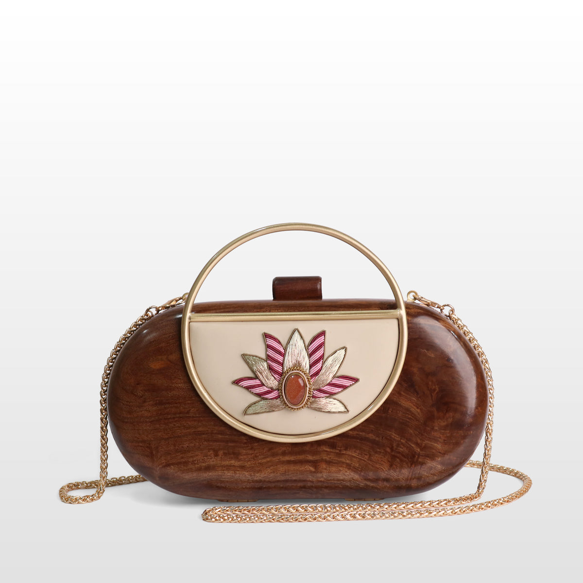 Handcrafted Luxe Lotus Gemstone Oval Box Clutch