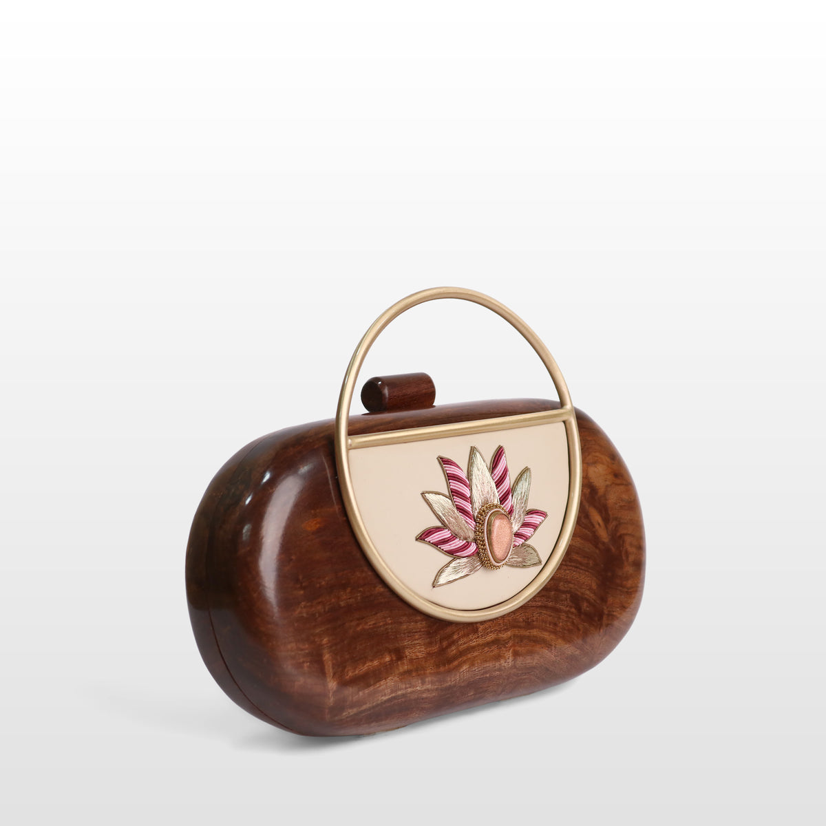Handcrafted Luxe Lotus Gemstone Oval Box Clutch