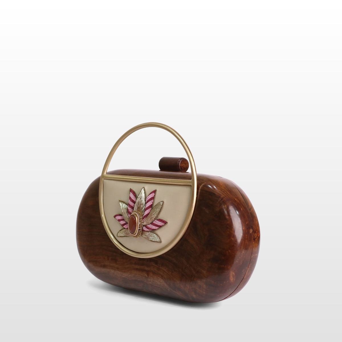 Handcrafted Luxe Lotus Gemstone Oval Box Clutch