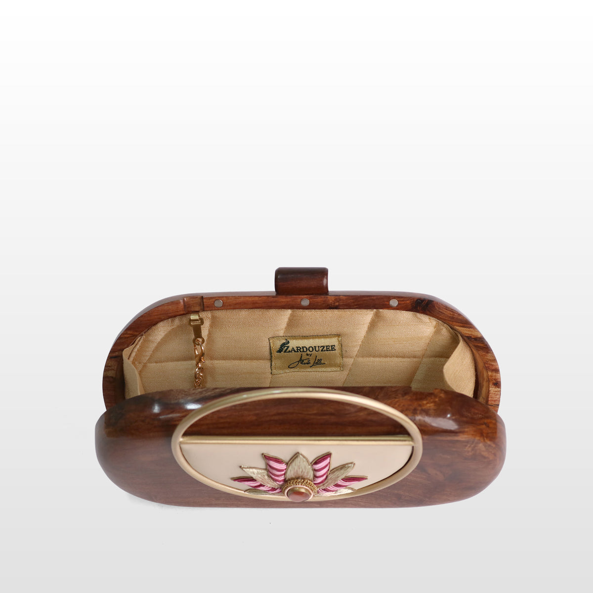 Handcrafted Luxe Lotus Gemstone Oval Box Clutch