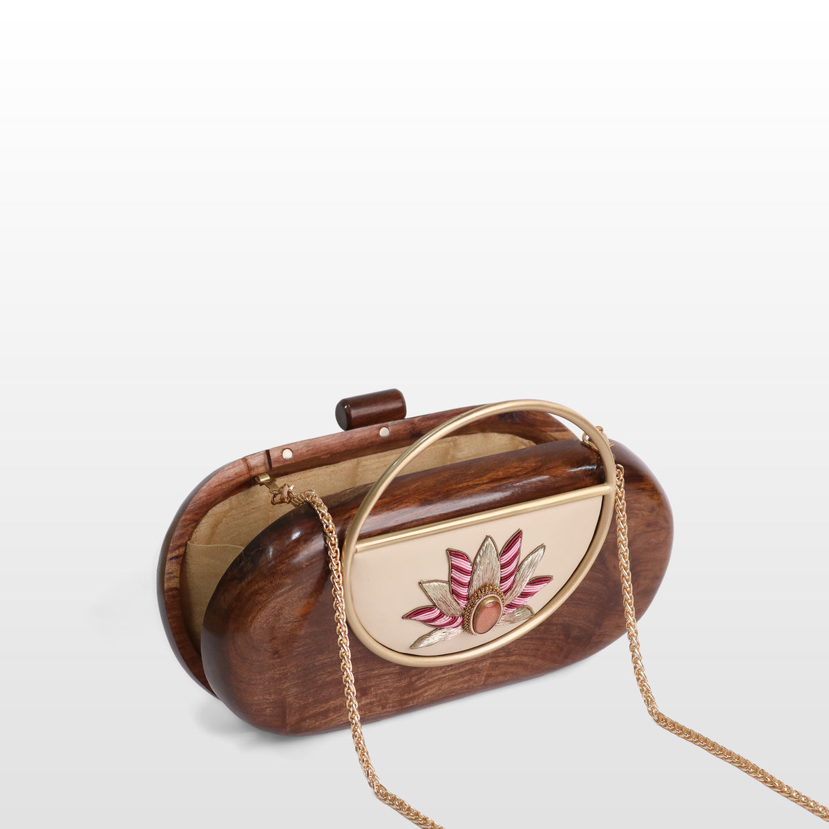 Handcrafted Luxe Lotus Gemstone Oval Box Clutch