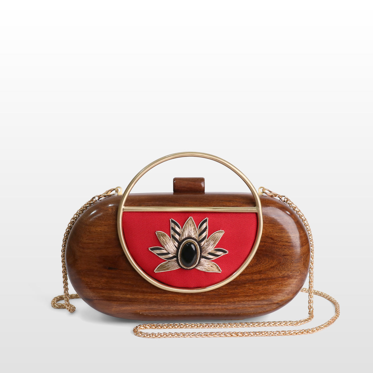 Handcrafted Luxe Lotus Gemstone Oval Box Clutch