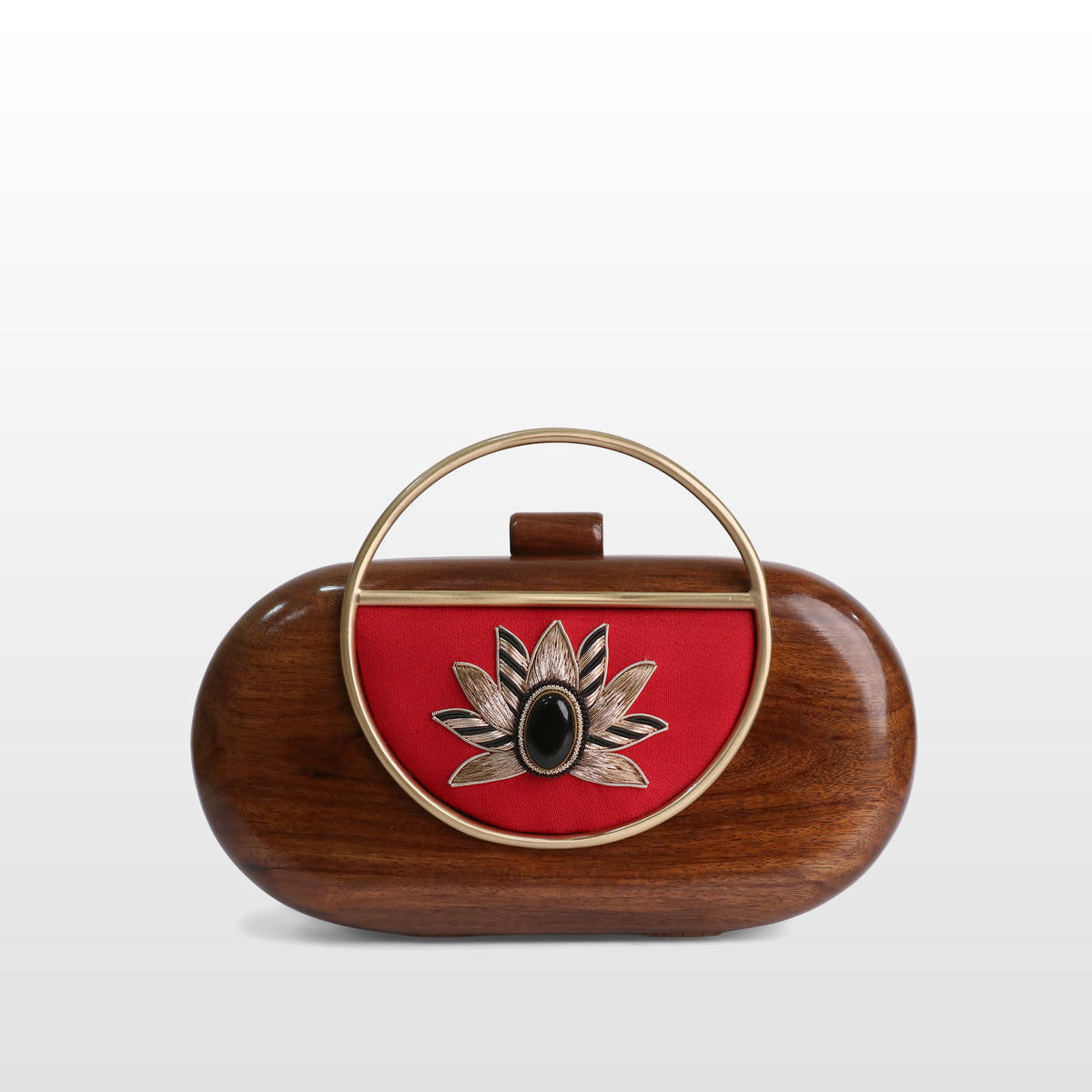 Handcrafted Luxe Lotus Gemstone Oval Box Clutch