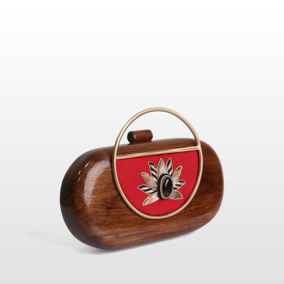 Handcrafted Luxe Lotus Gemstone Oval Box Clutch