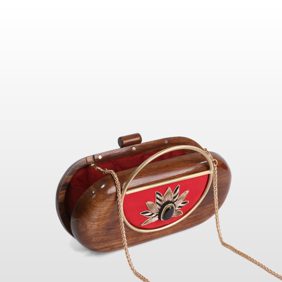 Handcrafted Luxe Lotus Gemstone Oval Box Clutch