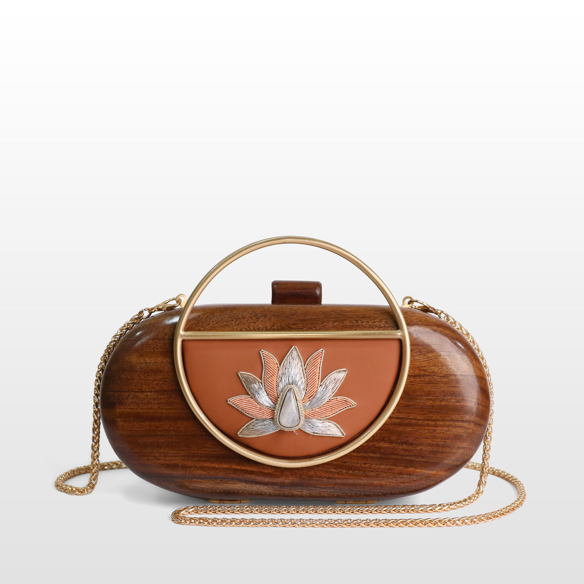 Handcrafted Luxe Lotus Gemstone Oval Box Clutch
