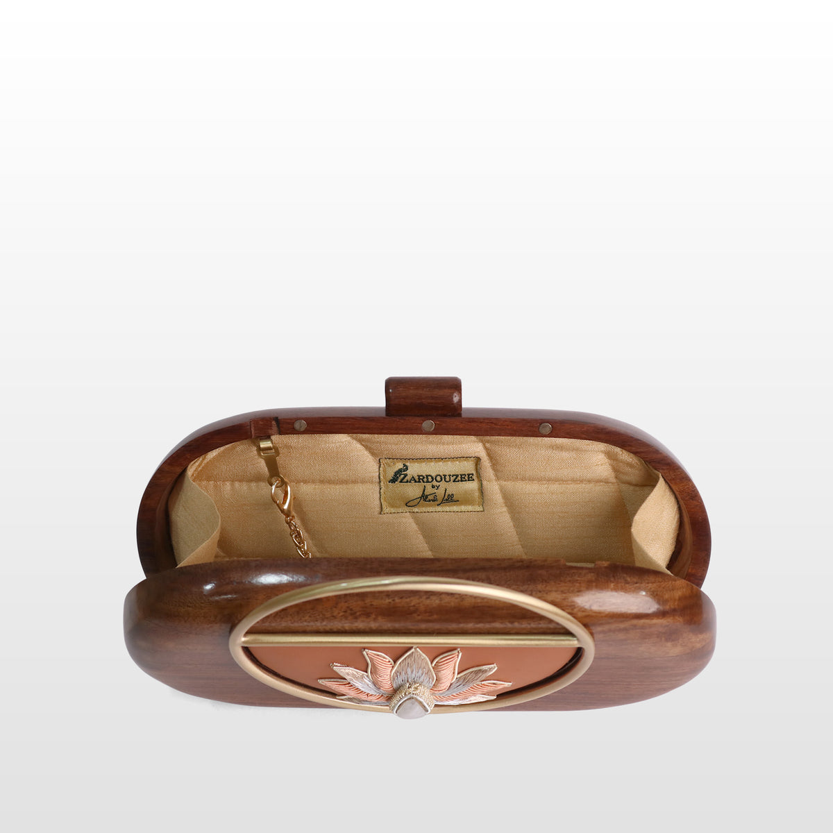 Handcrafted Luxe Lotus Gemstone Oval Box Clutch