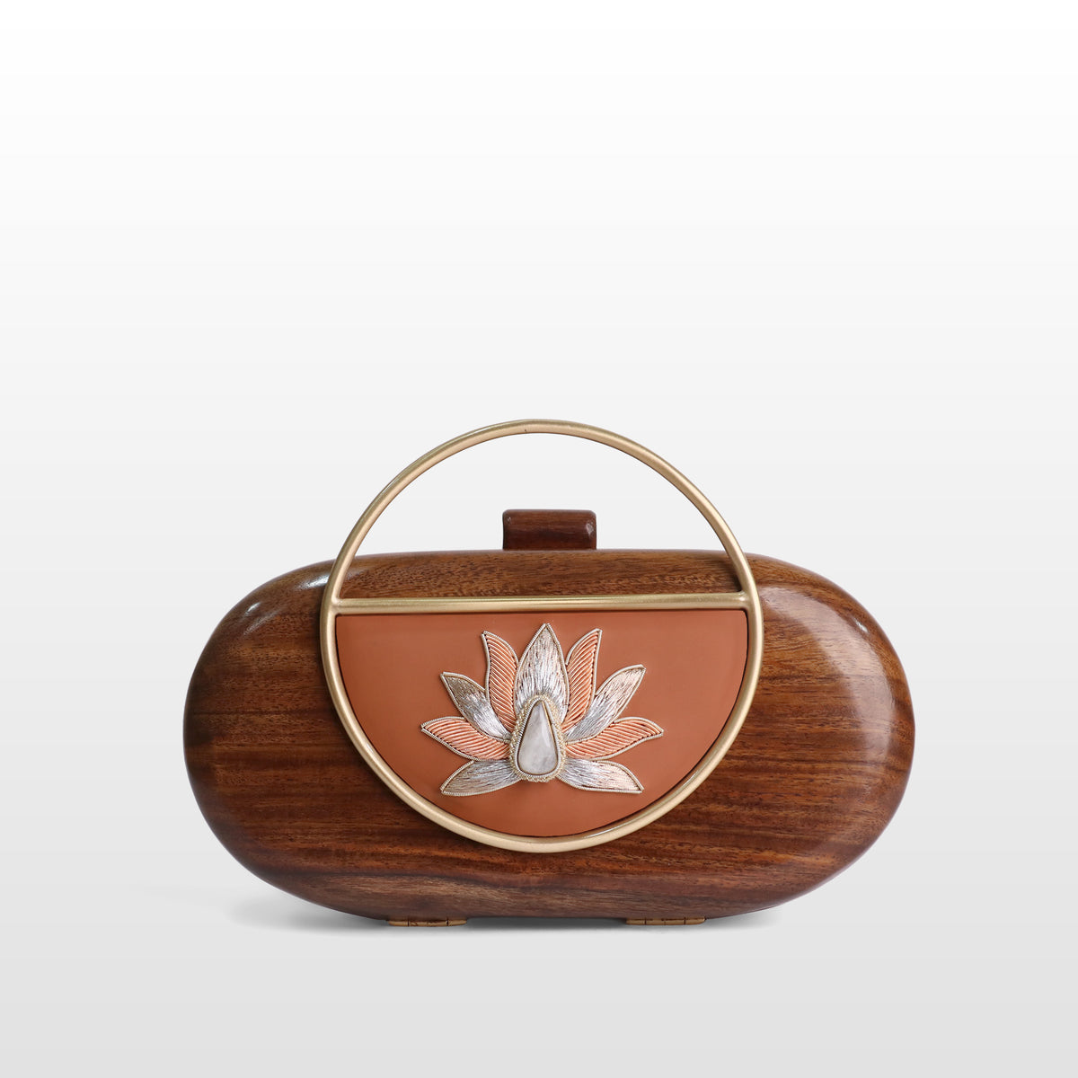 Handcrafted Luxe Lotus Gemstone Oval Box Clutch