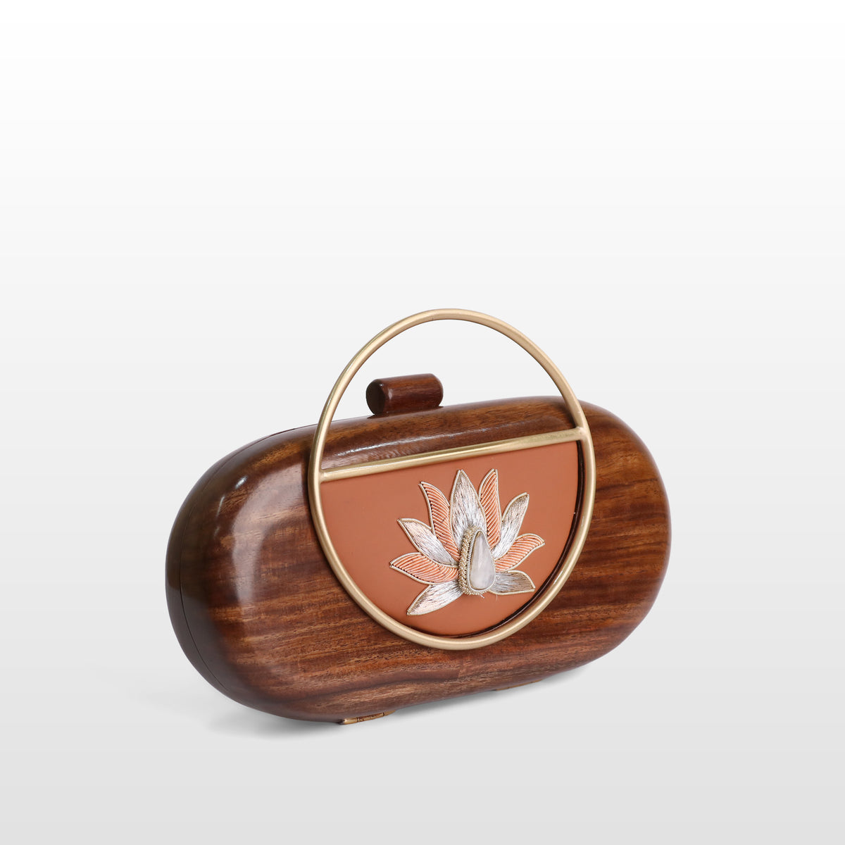 Handcrafted Luxe Lotus Gemstone Oval Box Clutch