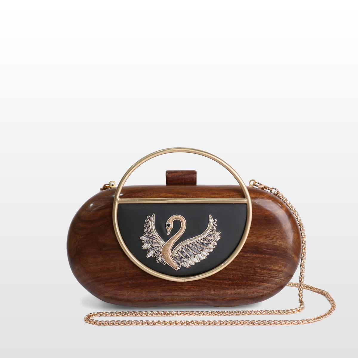 Handcrafted Luxe Swan Oval Box Clutch