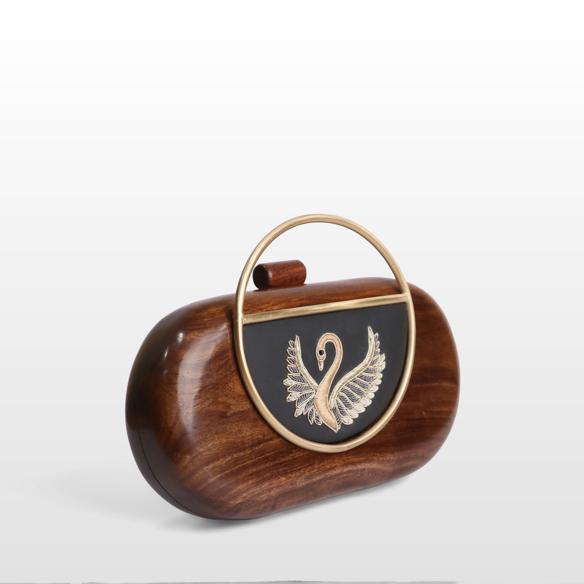 Handcrafted Luxe Swan Oval Box Clutch