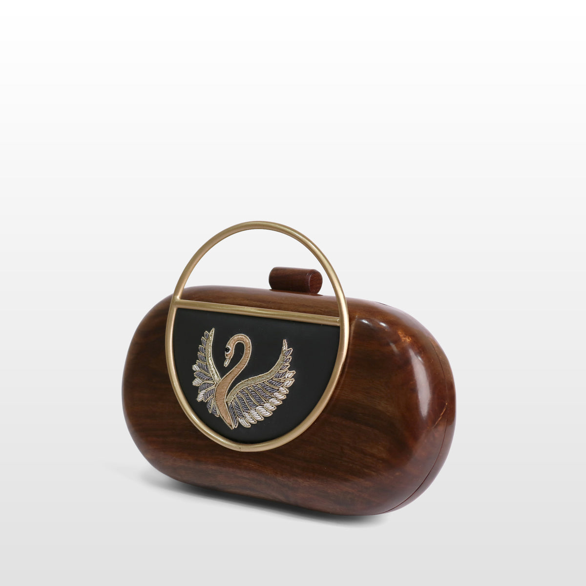 Handcrafted Luxe Swan Oval Box Clutch