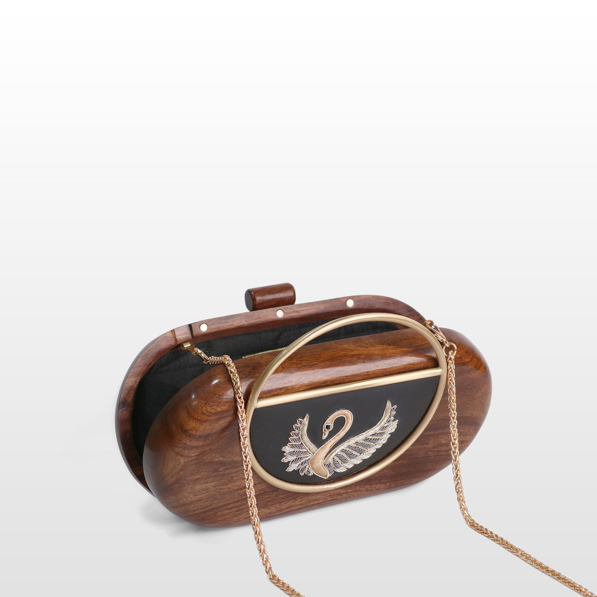 Handcrafted Luxe Swan Oval Box Clutch