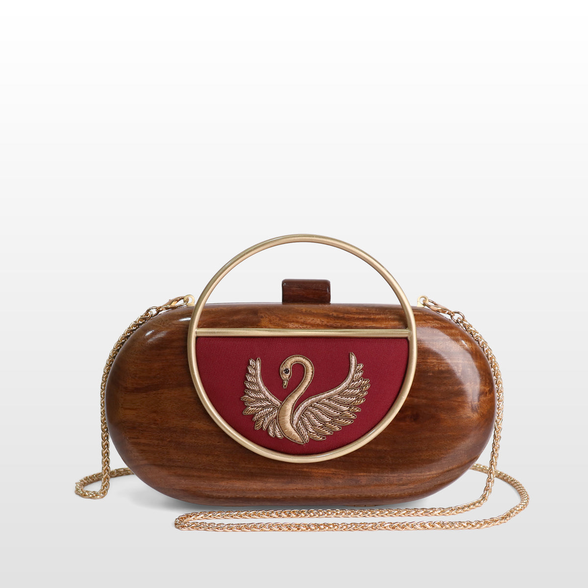 Handcrafted Luxe Swan Oval Box Clutch