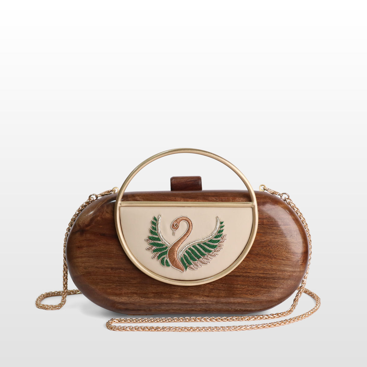 Handcrafted Luxe Swan Oval Box Clutch