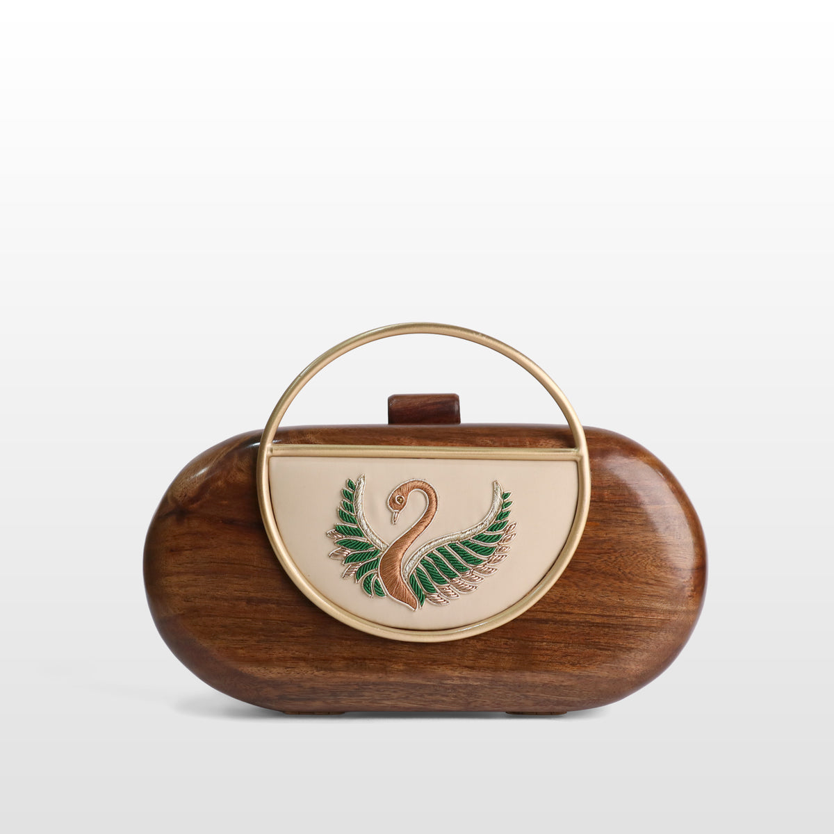 Handcrafted Luxe Swan Oval Box Clutch