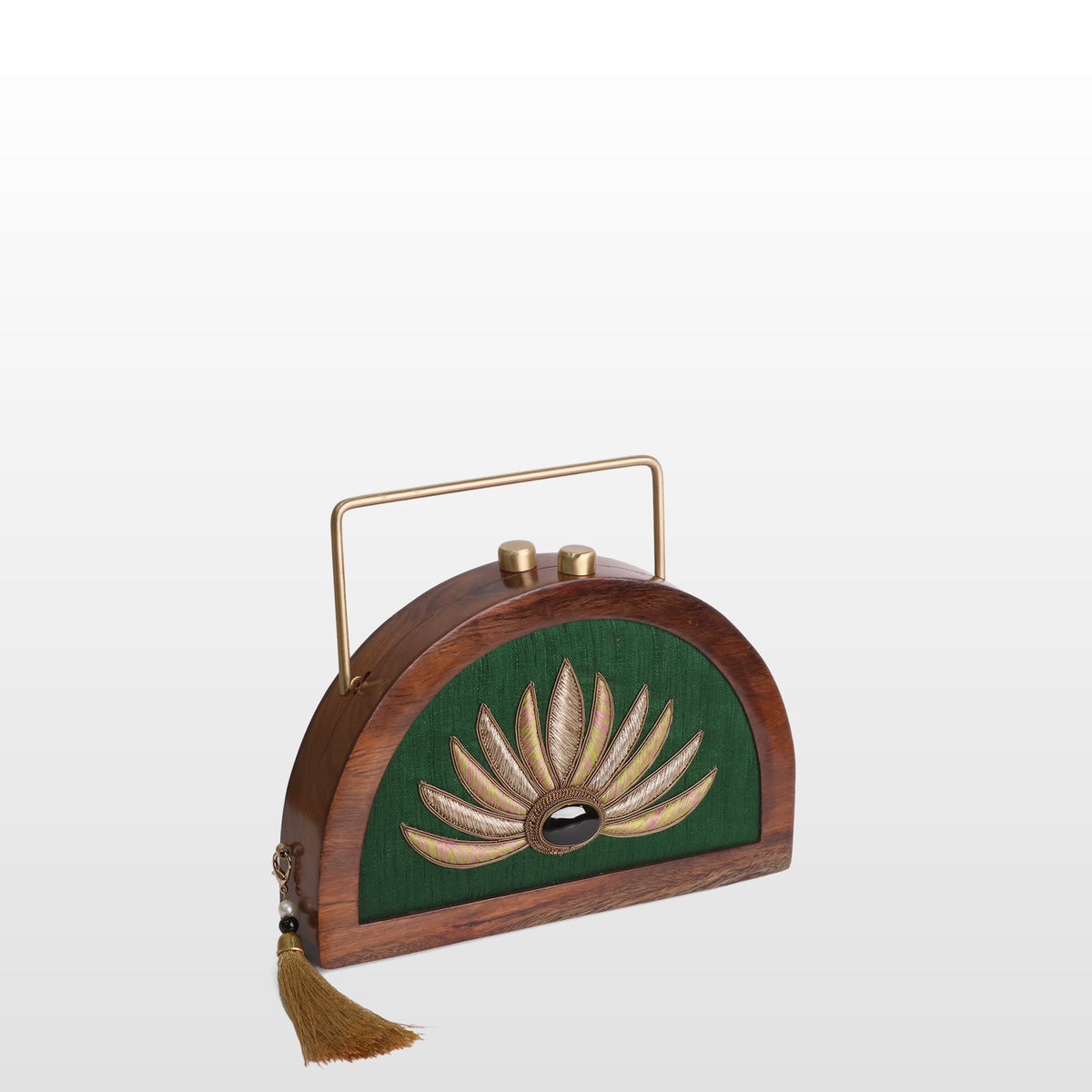 Handcrafted Luxe Lotus Gemstone Half Moon Bag