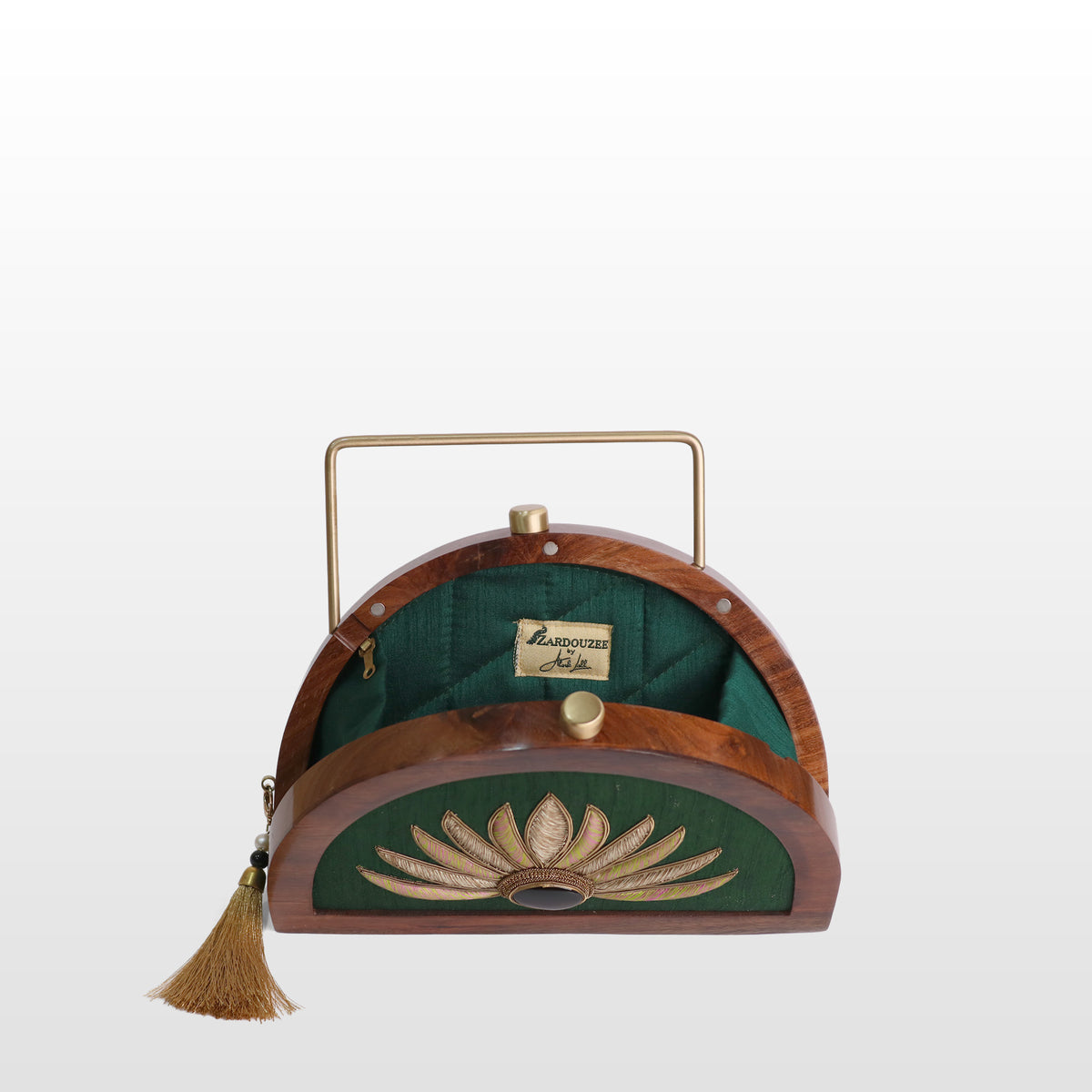 Handcrafted Luxe Lotus Gemstone Half Moon Bag