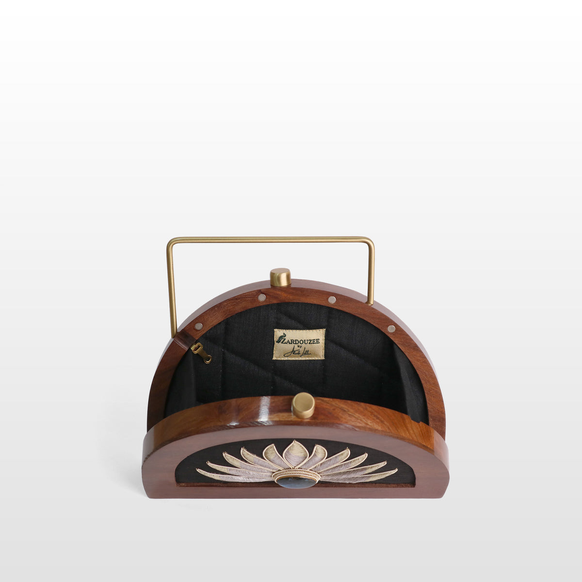 Handcrafted Luxe Lotus Gemstone Half Moon Bag