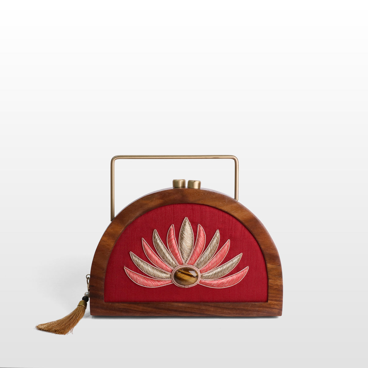 Handcrafted Luxe Lotus Gemstone Half Moon Bag