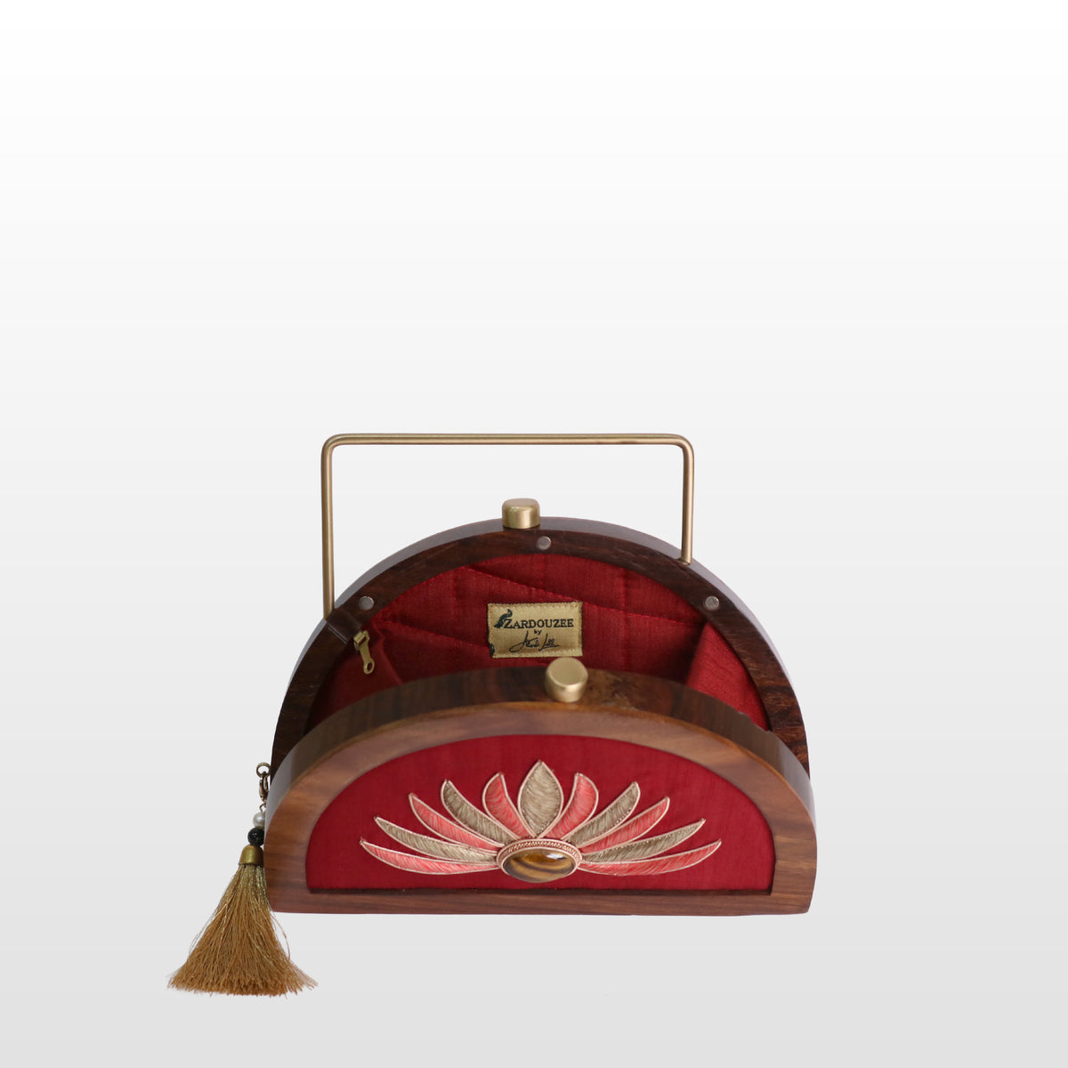 Handcrafted Luxe Lotus Gemstone Half Moon Bag