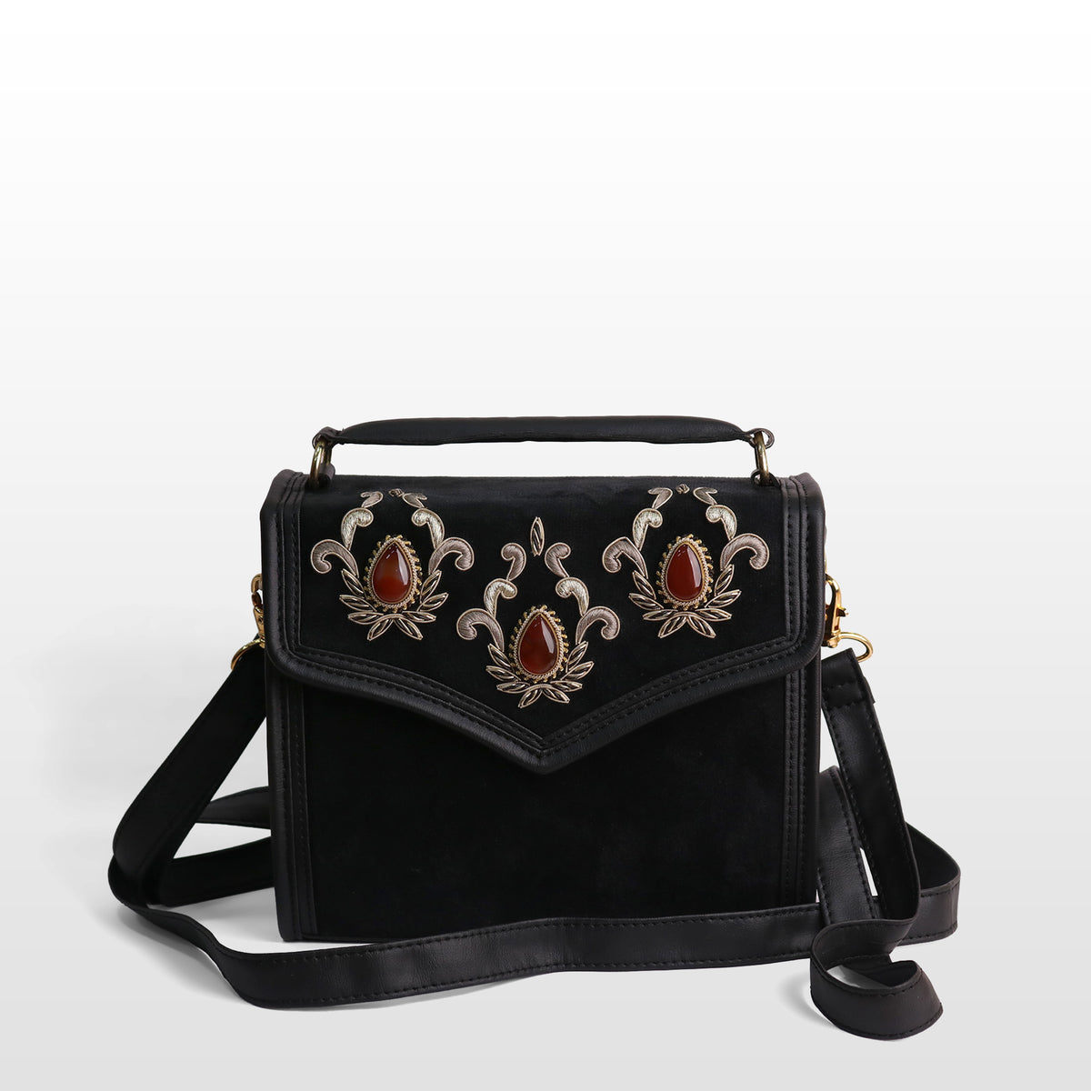 Women Black Velvet Carnelian Sachtel